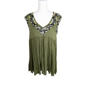 Free People Green Mini 2 Pc Tunic Dress W/ Slip Size S Fairycore Witchy Boho
